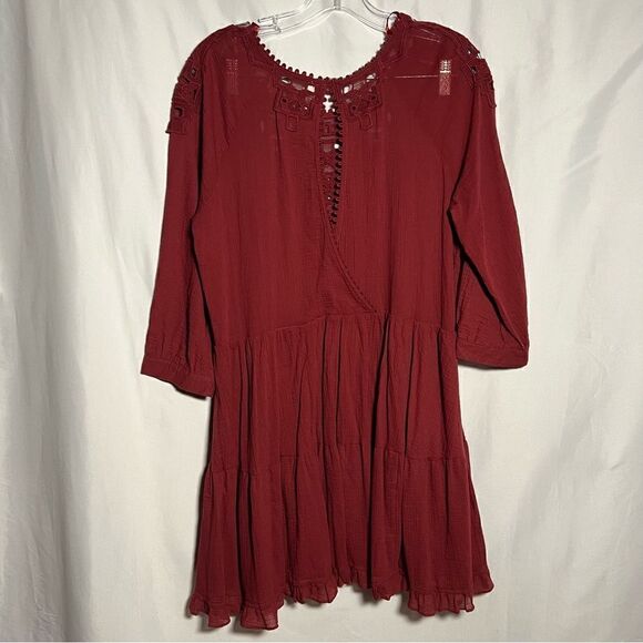 Free People Take Time Tunic Scarlet Embroidered Boho Dress L - Picture 7 of 11